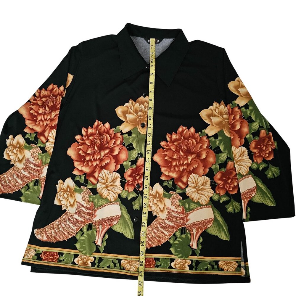 ModeLia Women's Floral Print Button Front 3/4 Sleeve Shirt Size Medium - Picture 8 of 11